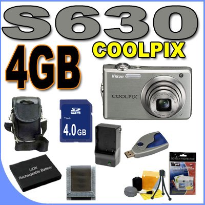 picture of Nikon Coolpix S630 12MP Digital Camera w/7x Optical VR Zoom (Titanium Silver) BigVALUEInc Accessory Saver 4GB EL12 Battery/Charger Bundle