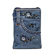 Blue Denim Mini Shoulder Purse with Floral and Bead Decor