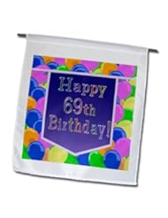 Lawn & Patio: fl_174842_1 Beverly Turner Birthday Design - Balloons with Purple Banner Happy 69th Birthday - Flags - 12 x 18 inch Garden Flag - 3dRose LLC