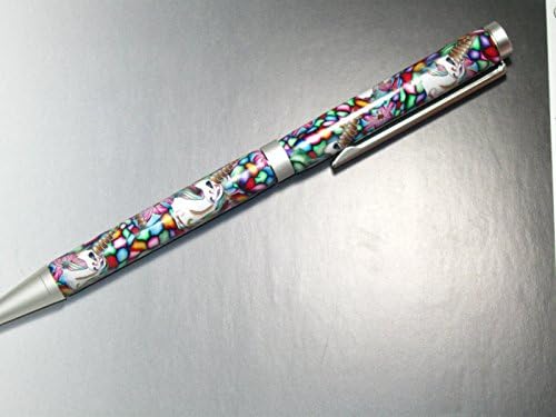 Handmade Polymer Ballpoint Ink Pen Rainbows and Unicorns Silver