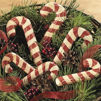 Wood Carved Candy Canes rustic Christmas Decoration 6