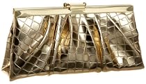 Jessica McClintock Metallic Croc Frame Clutch,Gold,one size