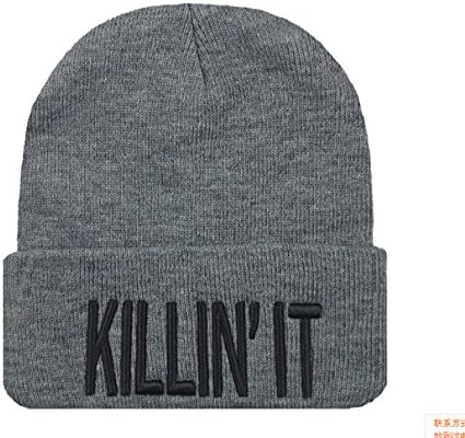 Lengendy Winter Warm Funny Hip Pop 3D Killin'it Knit Beanie Hat for Men and Women Winter Cap Skully Grey Black