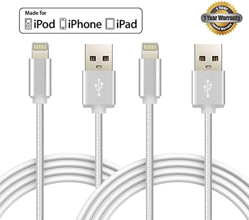 Ehomee Extra Long 2 Pack 10ft 8 Pin Nylon Braided Lightning to USB Cable Charger