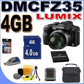 Panasonic Lumix DMC-FZ35 12.1MP Digital Camera w/18x Optical Zoom (Black) BigVALUEInc 4GB Battery Accessory Saver Bundle I