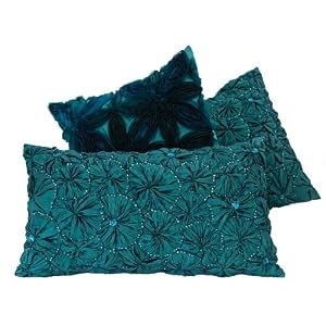 db Sources 20 By 20 Inch Turquoise Decorative Pillow with Ruching and Crystals