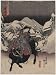 Poster Print of Japanese Artwork dating from 1688-1915Woman riding a bull with a village in the background