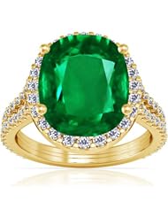 14K Yellow Gold Cushion Cut Emerald Ring With Sidestones (GIA Certificate)