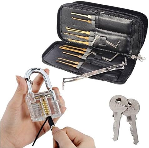 DmsBang 24Pcs Single Hook Locksmith Tools+1Pcs Professional Cutaway Practice Padlock