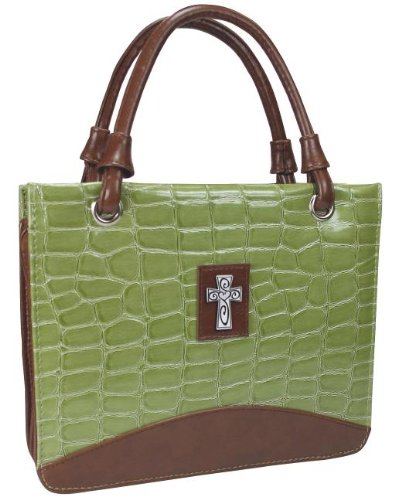 Purse with Silver Cross Crock Embossed Medium Green Bible Cover