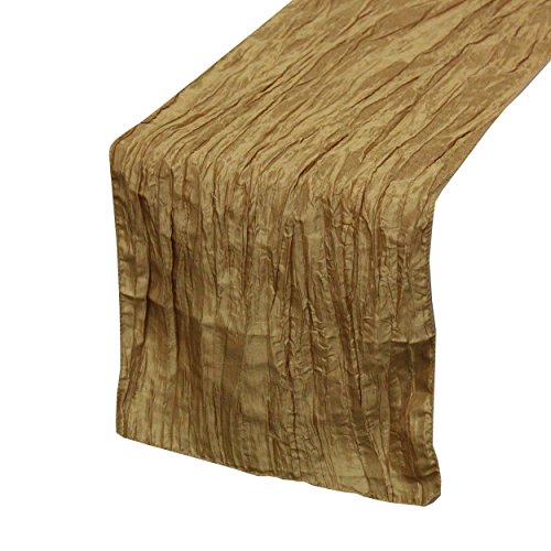 YOUR CHAIR COVERS 14 x 108 inch Crinkle Taffeta Table Runners - Crinkle Table Runner for Weddings, Events, Hotels and Catering Services - Gold