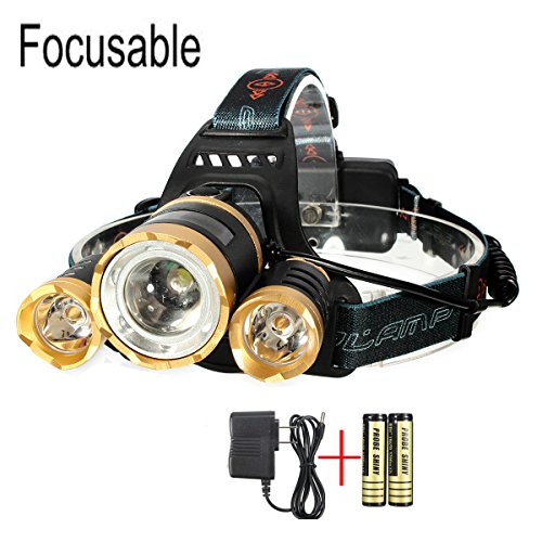CAMTOA 5000LM Focusable Led Headlight,3 LED 3 X T6 Rechargeable Headlamp + 2R5 LED Head lamp 4 Modes Headlight Flashlight Torch For Outdoor Sports Camping Biking Hunting Fishing