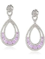 Sterling Silver Pink Sapphire and Diamond Dangle Earrings