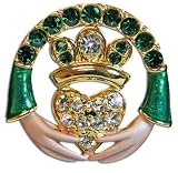 Irish Claddagh Pin Jewelry Brooch with Jeweled Crystals