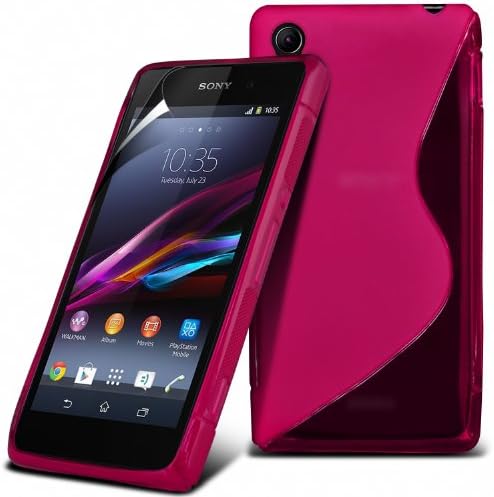 Sony Xperia Z1 Compact Hot Pink S Line Wave Gel Case Skin Cover With LCD Screen Protector Guard, Polishing Cloth by Fone-Case