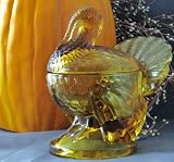 Amber Glass Covered Turkey Cranberry Server