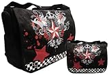 Punk Messenger Bag Gothic Skull Bag-Rd & Blk