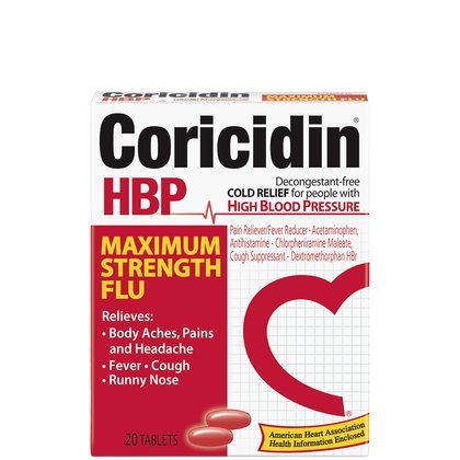 Coricidin HBP Maximum Strength Flu Tablets-20 ct. (Pack of 5)