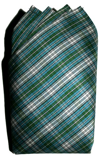 Blue Green Checks Silk Pocket Square, 100% Silk - by Royal Silk