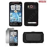 HTC EVO 4G Sprint Combo Solid Black Premium Silicon Skin Case Faceplate Cov ....