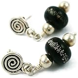 Sterling Silver and Lampwork Glass Drop Earrings Black Evening
