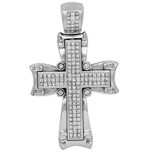 14K White Gold Mens Diamond Cross Pendant 16.50 Ctw