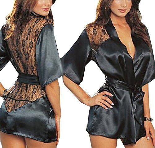Rospeper Women Sexy Bathrobe with G-string T-back Lingerie Sleepwear. (L)