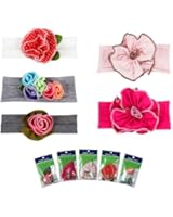 Bundle Monster 5pc Baby Cotton Stretch Pretty Rose Tulip Flower Hair Headband Mixed Color Lot for Girls / Fits 0-4 yrs Toddler