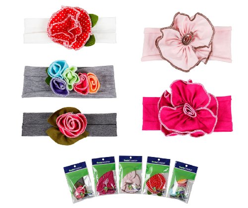 Bundle Monster 5pc Baby Cotton Stretch Pretty Rose Tulip Flower Hair Headband Mixed Color Lot for Girls  FitsB00ACB92AG