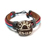 Libra The Scales Zodiac Tribal Leather Bracelet with Earth Tone Cord and Beads