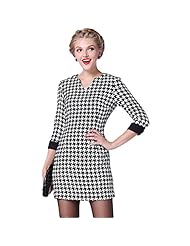V-neck Houndstooth Print Wool/Knit  Dress
