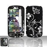 Black Flower Silver Vine Butterfly Rubberized Snap on Hard Cover Protector  ....