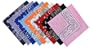 Bandana / Foulard 100% Coton - 20 coloris Paisley : Noir, Blanc, Rouge, Bleu Ciel, Bleu Turquoise, Bleu Marine, Bleu Roi, Vert Anglais, Vert Pomme, Vert Bouteille, Orange, Rose, Fuschia, Sable (beige), Lavande, Prune, Jaune Citron, Jaune, Gris ou Chocolat et 9 Coloris Th�matis�s : Peace, Drapeau Am�ricain, Drapeau Union Jack (Royaume-Uni), T�te de Mort (2 mod�les), Pirates, Flamme, Motards / Bikers (2 mod�les : Aigle)