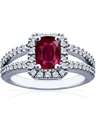 14K White Gold Cushion Cut Ruby Ring With Sidestones