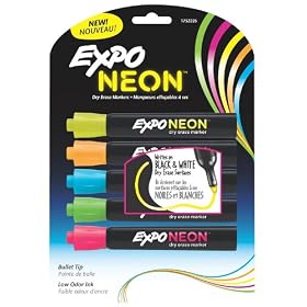 Expo Neon Bullet Tip Dry Erase Markers, 5 Colored Markers