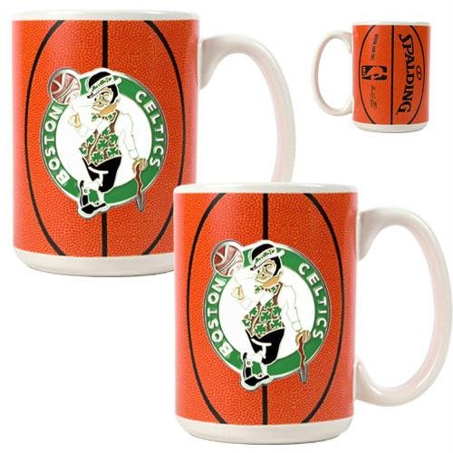 NBA Boston Celtics Two Piece Ceramic Gameball Mug Set - Primary Logo