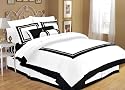 7 Pieces Caprice White with Black Square Pattern Hotel Comforter Bed-in-a-bag Set King Size Bed