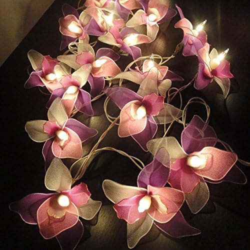 Thai Vintage Handmade 20 White Pink Purple Orchid Flower Fairy String Lights Wedding Party Decor 3.5 m by Thai Decorad