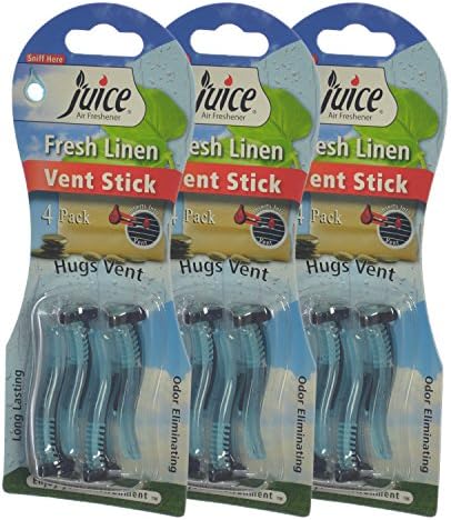 Juice Car AC Vent Air Freshener Long Lasting Odor Eliminating, Fresh Linen (3 Packs total 12 Sticks)