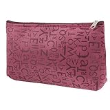 5 x Letters Printed Rectangle Zip Up Cosmetic Bag Dark Red