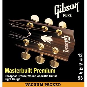  Gibson Masterbuilt Premium Phosphor Bronze Acoustic Guitar Strings, Light 12-53