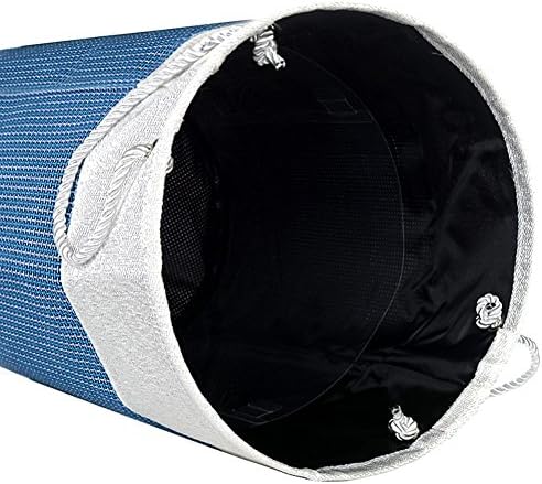 Lixin Teslin DIY Laundry Basket 19.6*13.7-inch, Big Household Essential Modern Sturdy Round Folding Tote Drawstring Laundry Hamper with Rope Handle(A-blue)