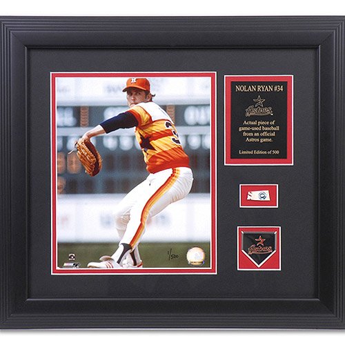 Houston Astros Nolan Ryan 8X10 Framed Photo With Game-Used Baseball Piece & Medallion By Mounted Memories