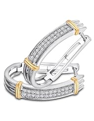 10K White and Yellow Two Tone Gold Micro Pave Set Round Diamond U Shape Hoop Earrings with Push Back Closure - (.15 cttw)