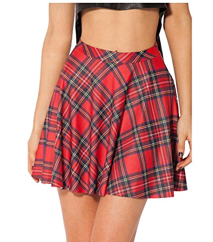 TOFLY Women's Digital Print Stretchy Plaid Pleated Mini Skirts Plus Size S-XXXXL