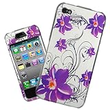 Premium Purple Flower Rubberized Hard Case Cover Apple iPhone 4 4G
