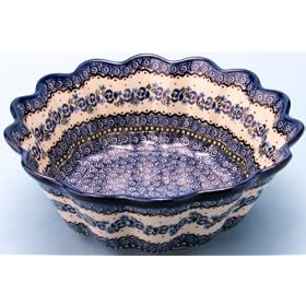 Polish Pottery Scalloped Serving Bowl 3 1 2 H x 9 1 2 Diameter by Ceramika Artystyczna
