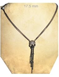 Couturechics Sterling Silver 3.52Ct Natural Diamond Pave Skull tassel Pendant Multi Layer Fashion Chain Necklace Handmade Jewelry
