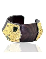 14kt Yellow Gold Diamond Pave Wood Cuff Bracelet Hand Crafted Jewelry