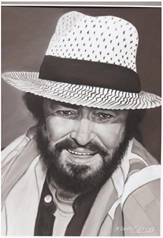 Luciano Pavarotti Hand Made Portrait Black and White Drawing 2014 Replica